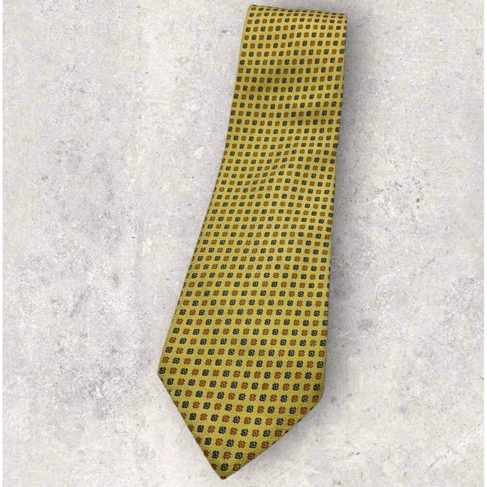 PAUL STUART Silk Tie USA Yellow Geometric W:4.1"